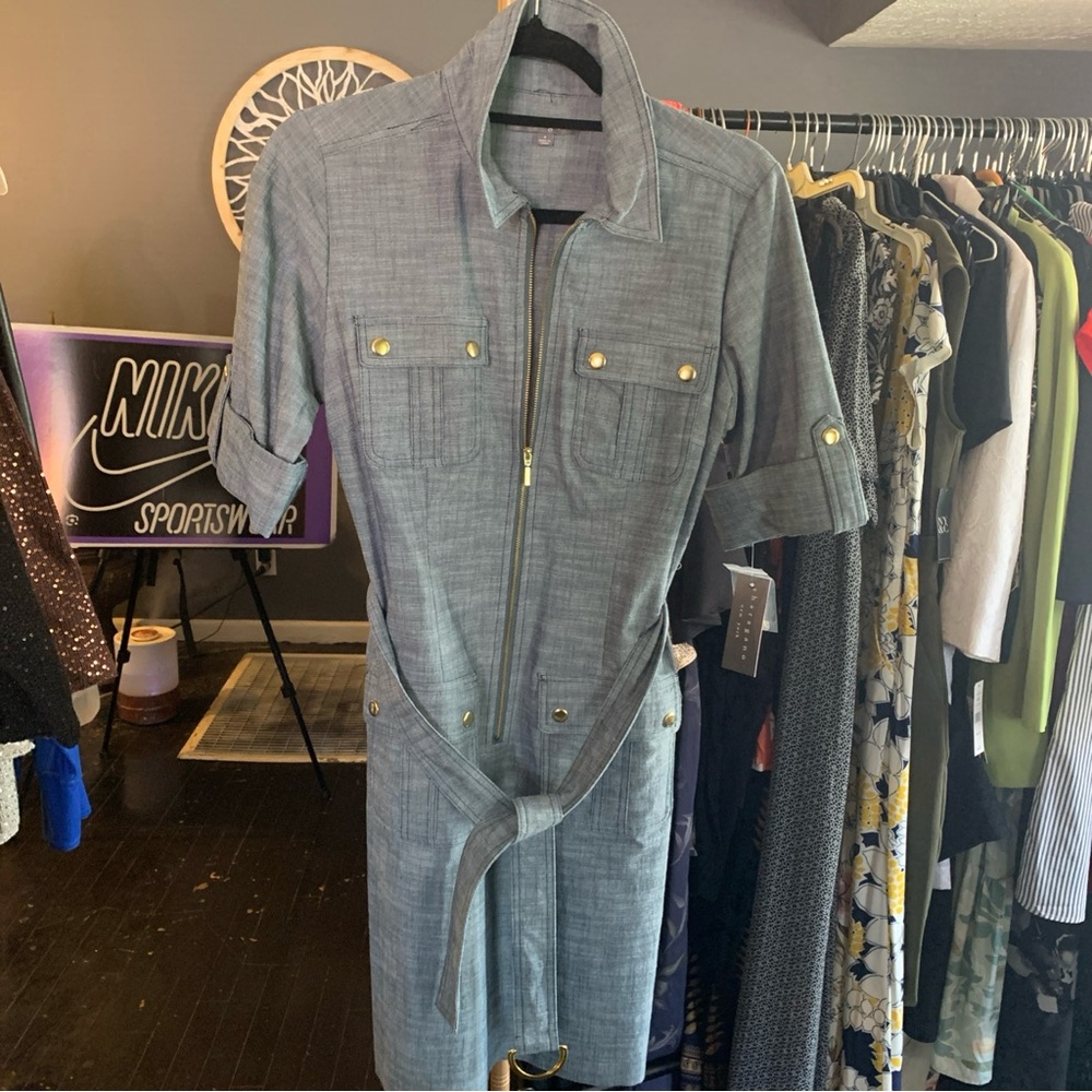 NWOT Gray Utility Shirt Dress with Belt Size 6